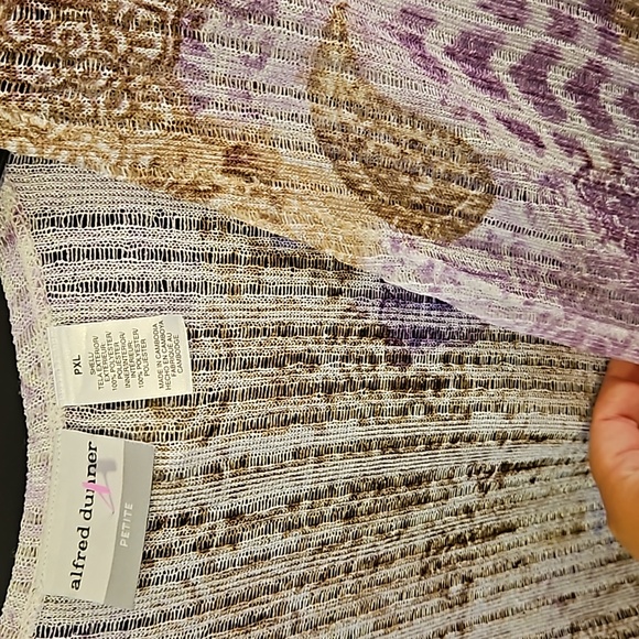 Alfred Dunner knit thin cardigan Cream With Purple & Gold XLarge Petite - Picture 2 of 3